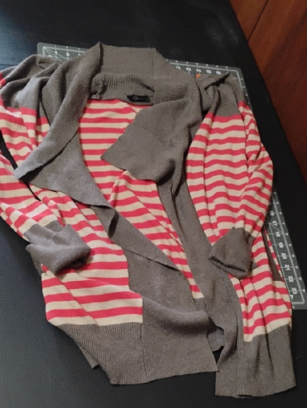 Striped Red and Cream Women's Open Cardigan Sweater - Cyprus Brand